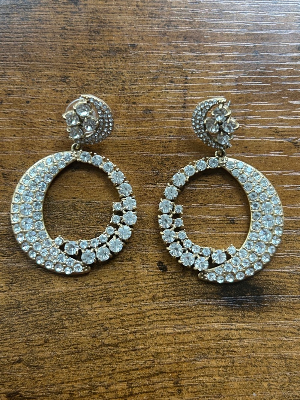 J Crew Gold Crystal Hoop Drop Earrings -